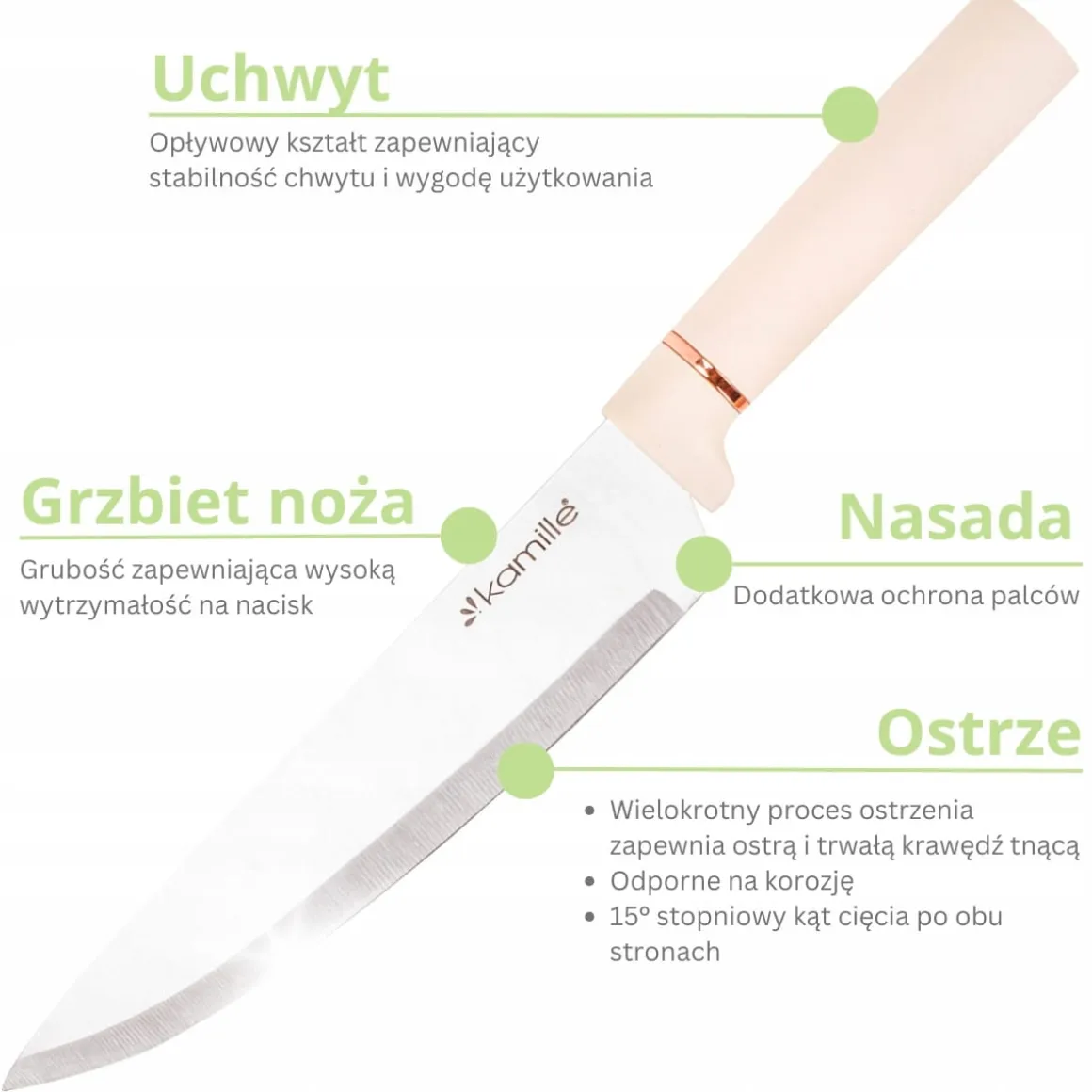 Beżowy nowoczesny elegancki zestaw noży w bloku 6el.