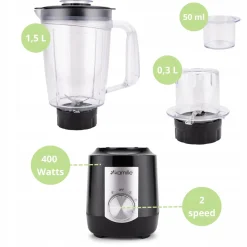 Blender kielichowy 1,5l rozdrabniacz 2-w-1 + młynek do kawy Kamille