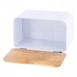 Chlebak pojemnik stalowy z deską bambusową 2w1