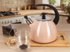 Czajnik imbryk emaliowany ze zdejmowanym gwizdkiem 2,5L różowy