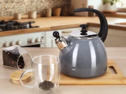Czajnik imbryk emaliowany ze zdejmowanym gwizdkiem 2,5L szary