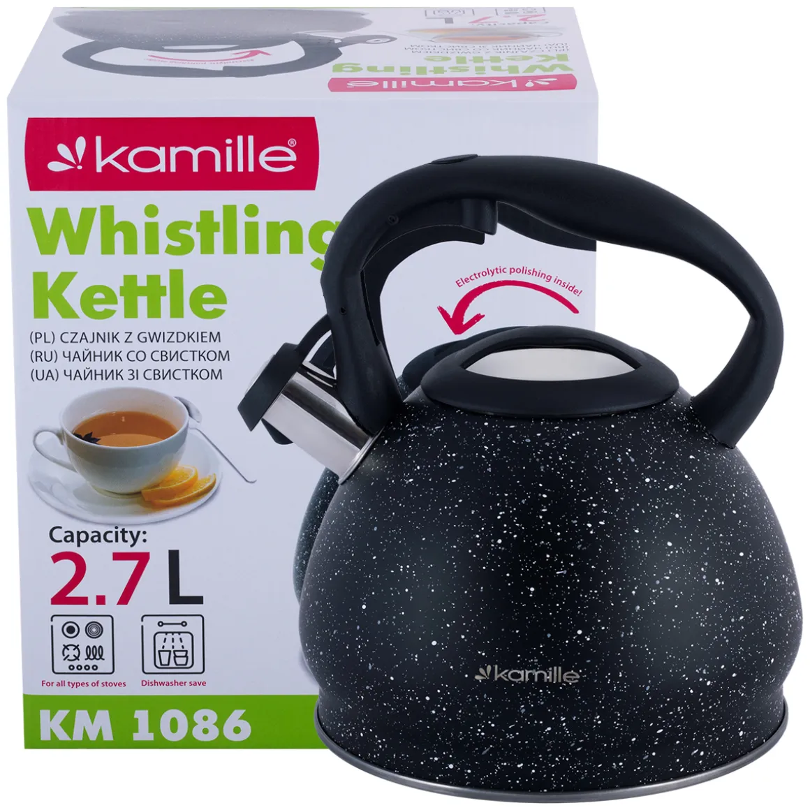 Czajnik z gwizdkiem na gaz indukcja 2,7 L Kamille