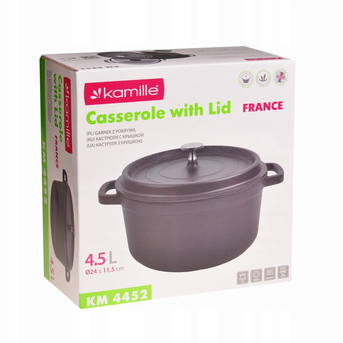 Czarny garnek brytfanna aluminiowy z pokrywką 4,5L