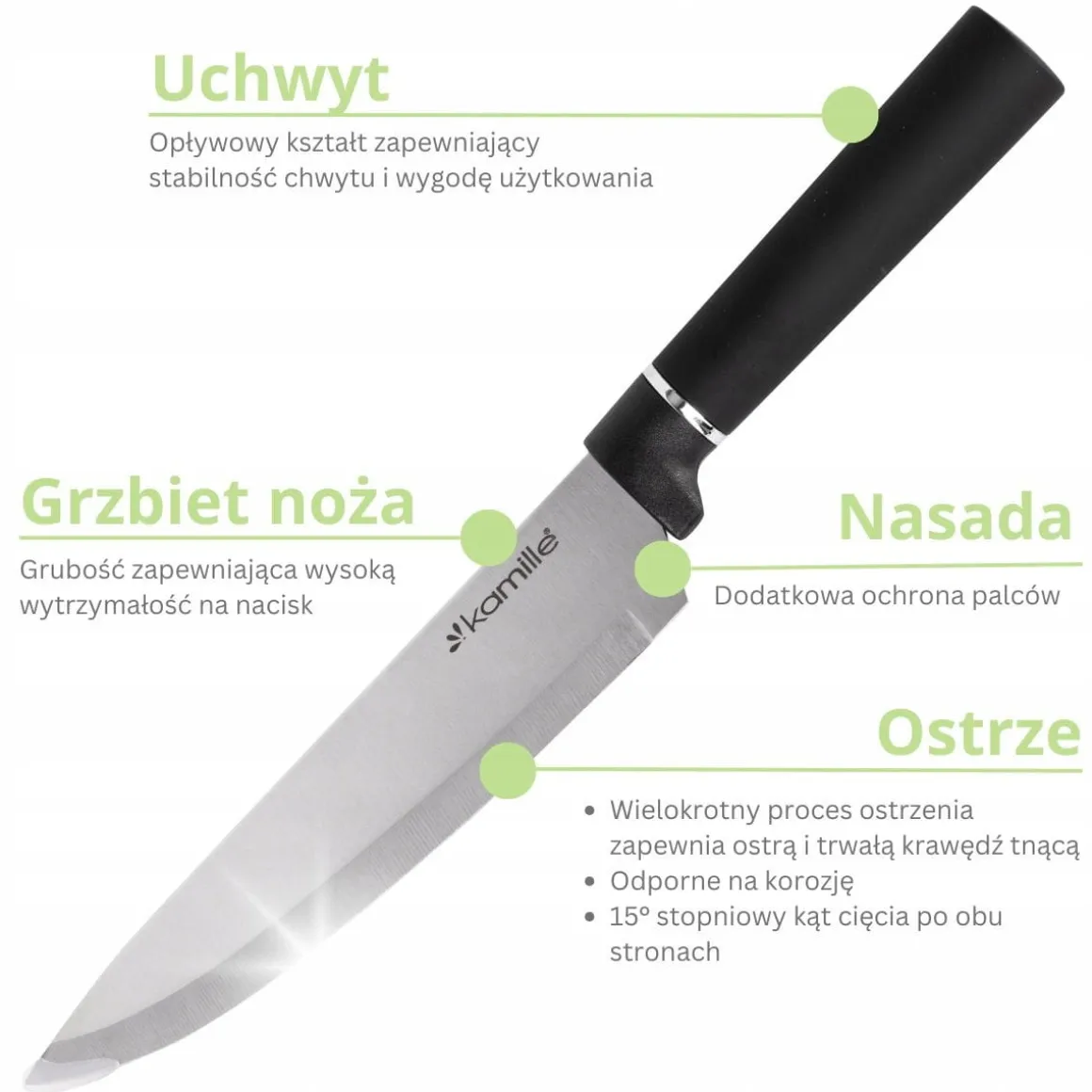 Czarny nowoczesny komplet noży w stojaku 6el.