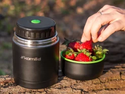 Czarny termos obiadowy, lunchbox na zupę, obiad 0,5L