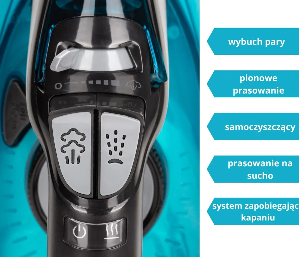 Żelazko parowe ANTI-CALC ANTI-DRIP prasowanie w pionie 2800W