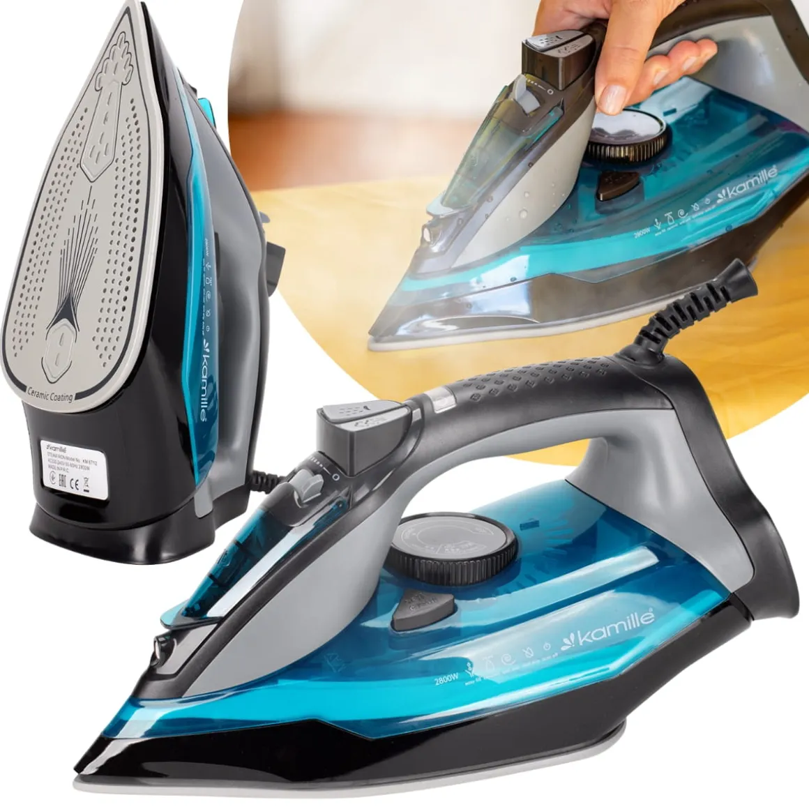Żelazko parowe ANTI-CALC ANTI-DRIP prasowanie w pionie 2800W