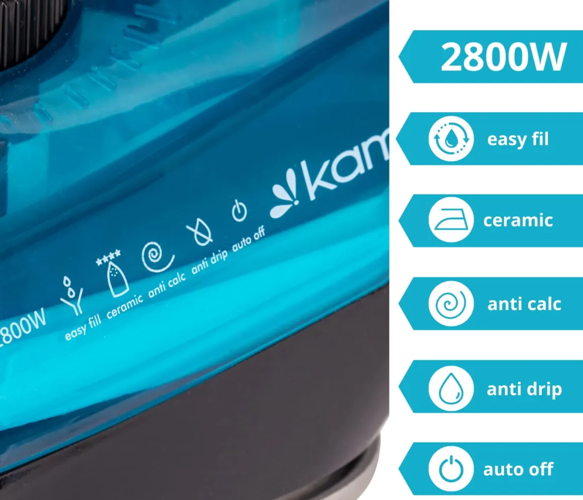 Żelazko parowe ANTI-CALC ANTI-DRIP prasowanie w pionie 2800W
