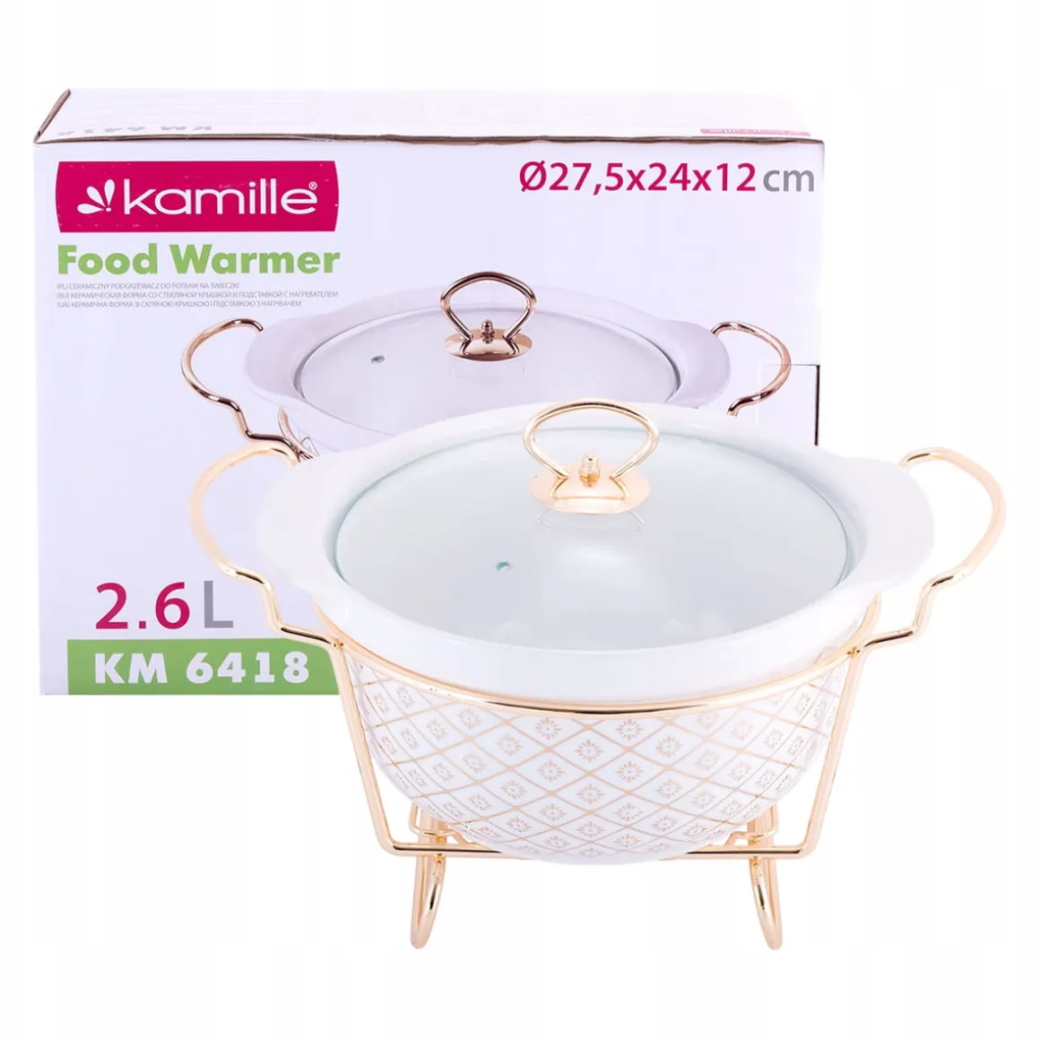 Elegancka żaroodporna waza z podgrzewaczem 2,6L