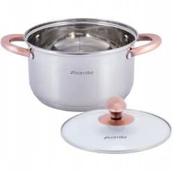 Elegancki stalowy garnek z pokrywką 3L