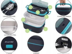 Elektryczny lunch box samochodowy 1,5L + torba termiczna Kamille