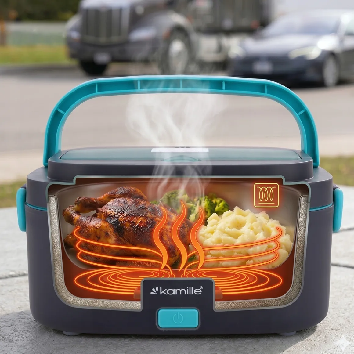 Elektryczny lunch box samochodowy 1,5L + torba termiczna Kamille