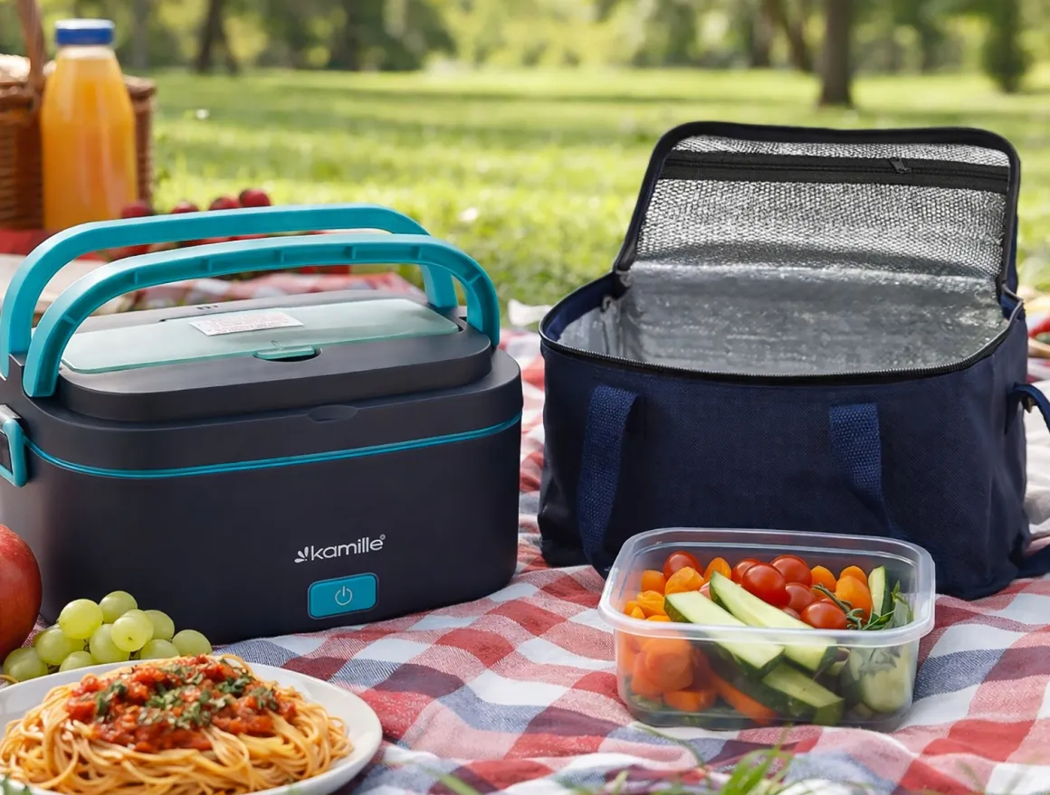 Elektryczny lunch box samochodowy 1,5L + torba termiczna Kamille