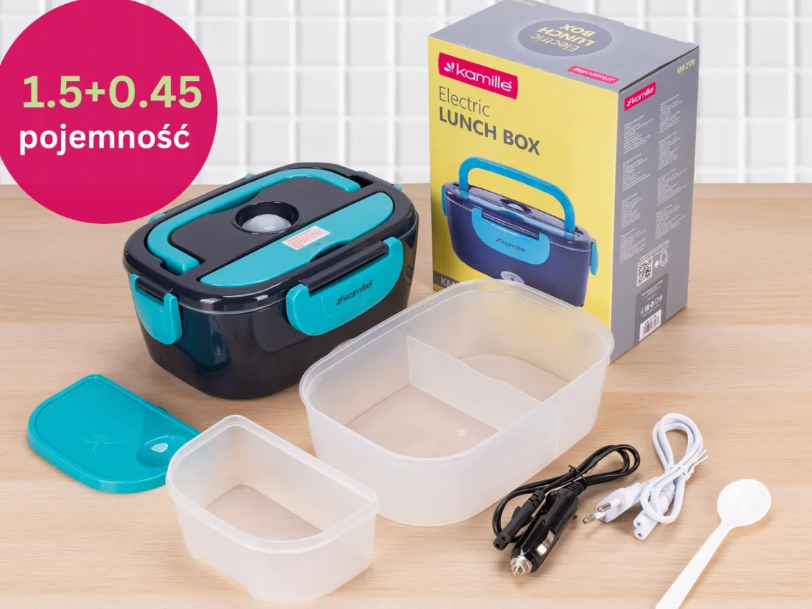 Elektryczny lunchbox, termos samochodowy + wtyczka
