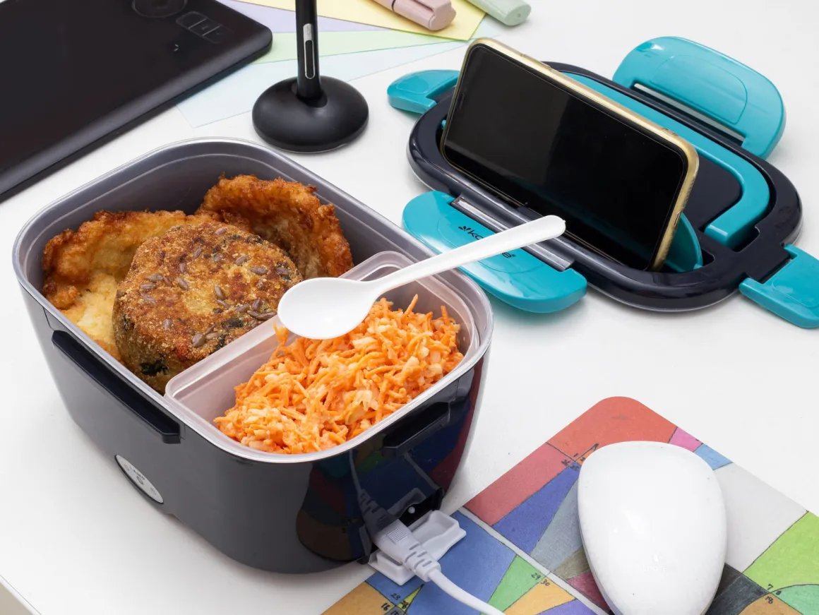 Elektryczny lunchbox, termos samochodowy + wtyczka