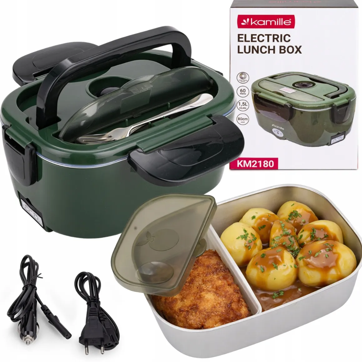 Elektryczny lunch box termos obiadowy śniadaniówka samochodowa 1,5L Kamille