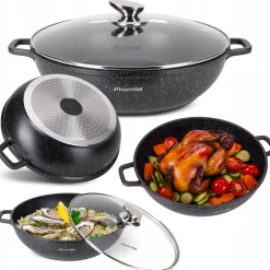 Garnek gar wok na inducję marmurowy 5,5L z pokrywką