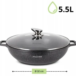 Garnek gar wok na inducję marmurowy 5,5L z pokrywką