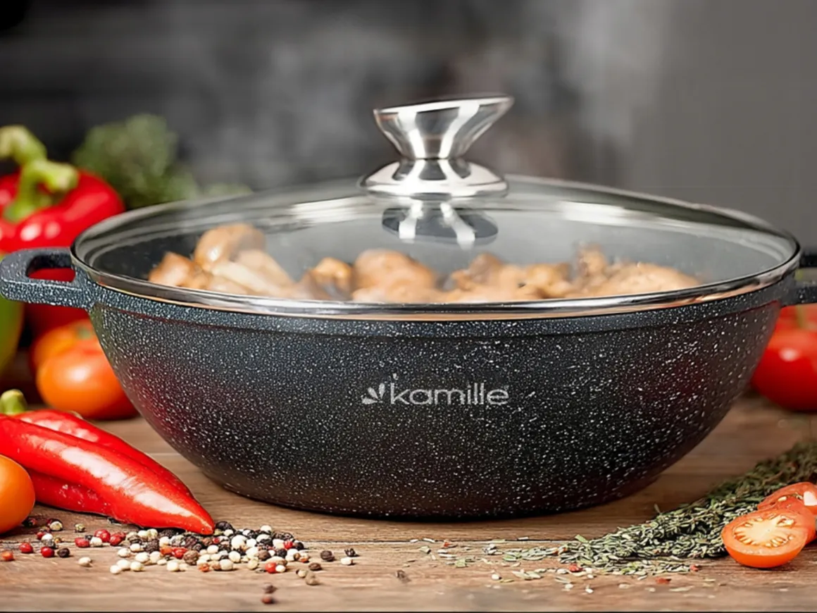 Garnek gar wok na inducję marmurowy 4L z pokrywką