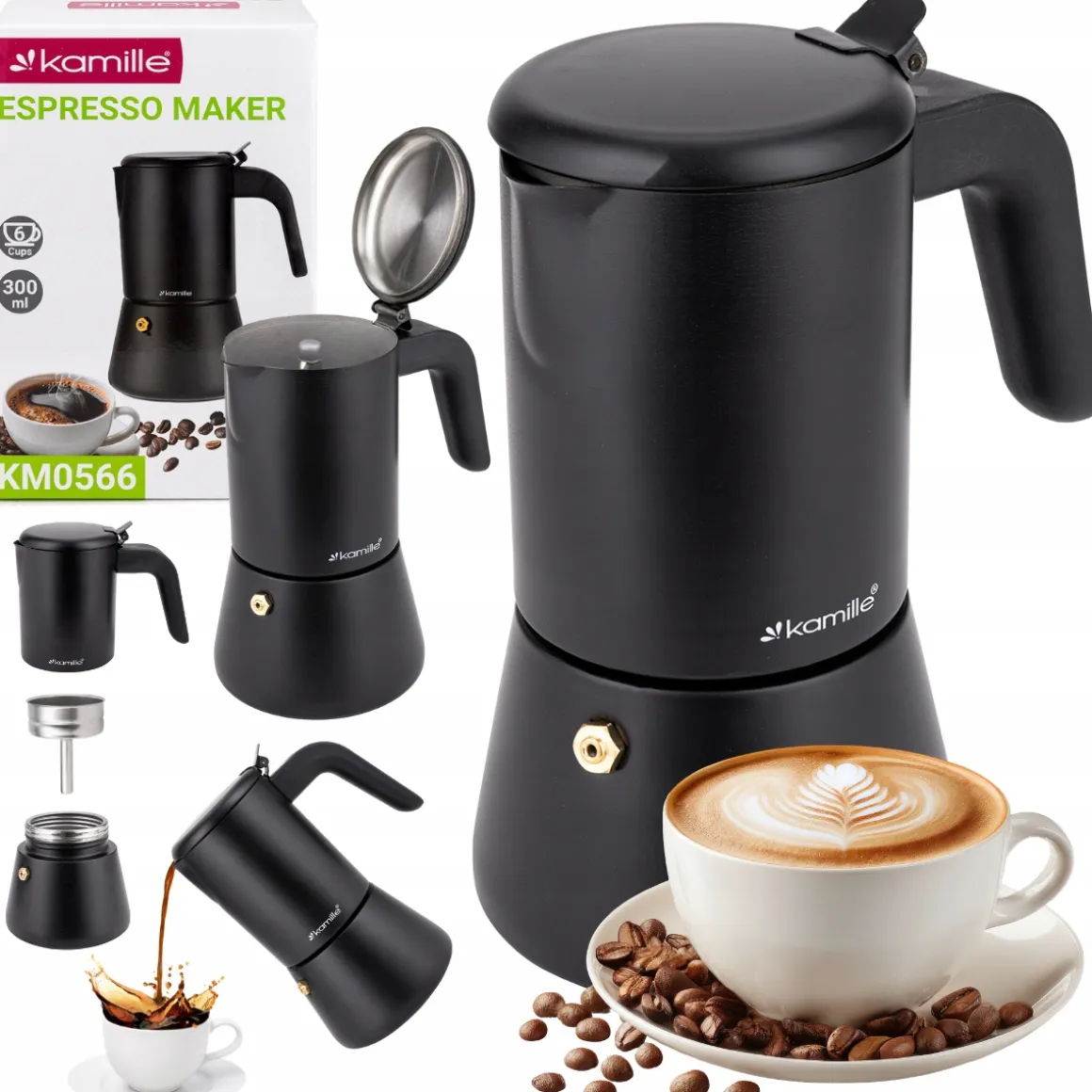 Kawiarka ciśnieniowa do espresso stalowa zaparzacz do kawy 300 ml Kamille