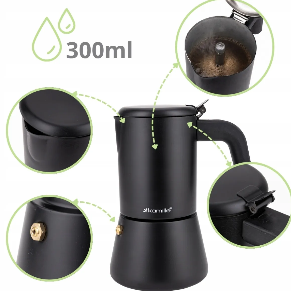 Kawiarka ciśnieniowa do espresso stalowa zaparzacz do kawy 300 ml Kamille