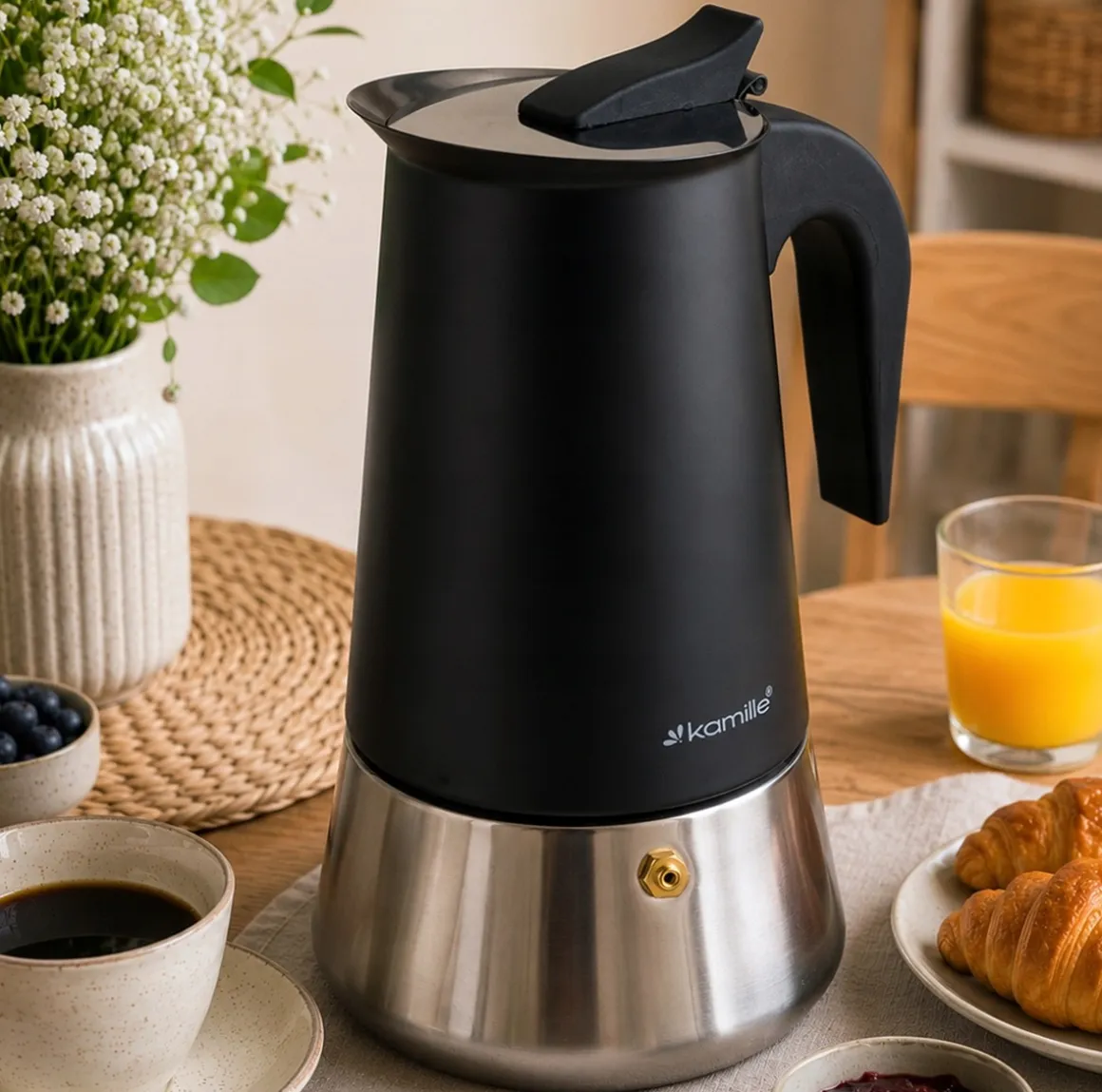 Kawiarka ciśnieniowa do kawy stalowa zaparzacz do espresso 600 ml Kamille