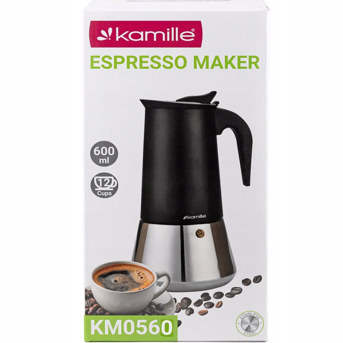 Kawiarka ciśnieniowa do kawy stalowa zaparzacz do espresso 600 ml Kamille