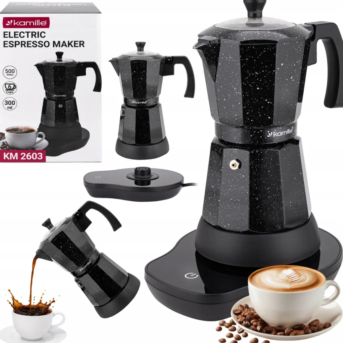 Kawiarka elektryczna 300 ml zaparzacz ekspres do kawy espresso 500W Kamille