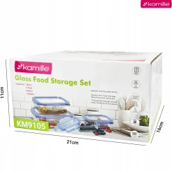 Komplet 4 x lunchbox szklane pojemniki na żywność żaroodporne Kamille