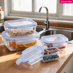 Komplet 4 x lunchbox szklane pojemniki na żywność żaroodporne Kamille