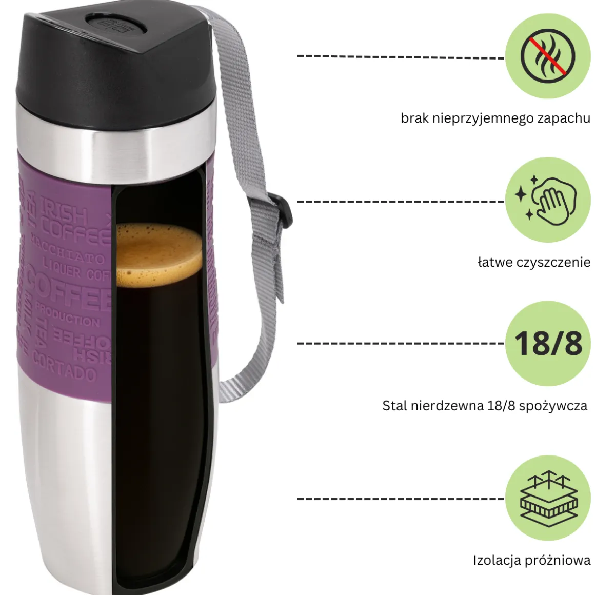 Kubek termiczny z antypoślizgową nakładką "Coffe" 480ml