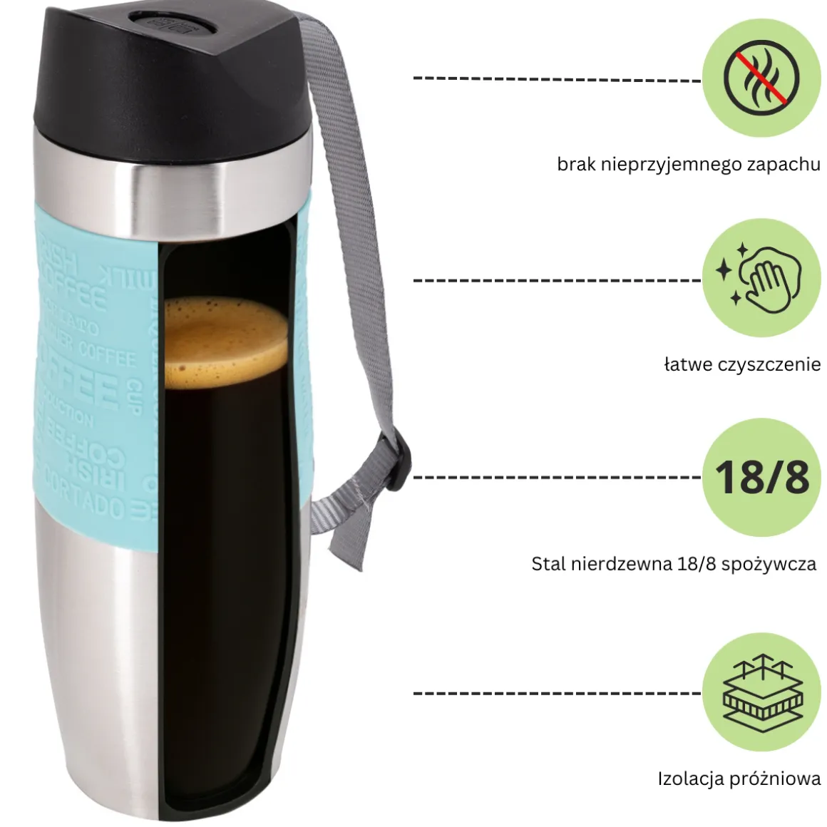 Kubek termiczny z antypoślizgową nakładką "Coffe" 480ml