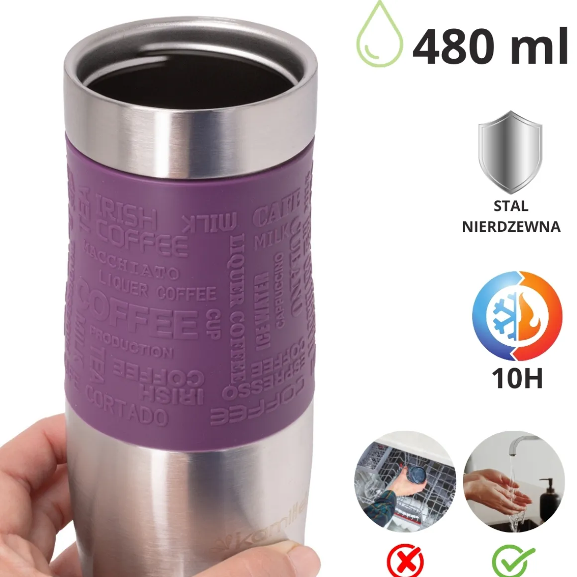 Kubek termiczny z antypoślizgową nakładką "Coffe" 480ml