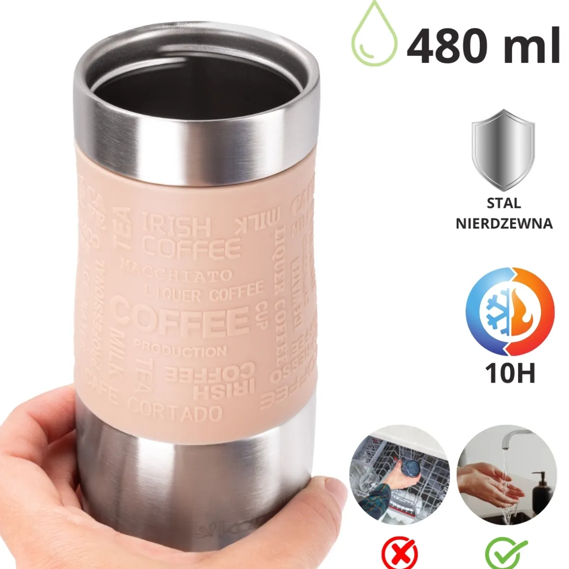 Kubek termiczny z antypoślizgową nakładką "Coffe" 480ml