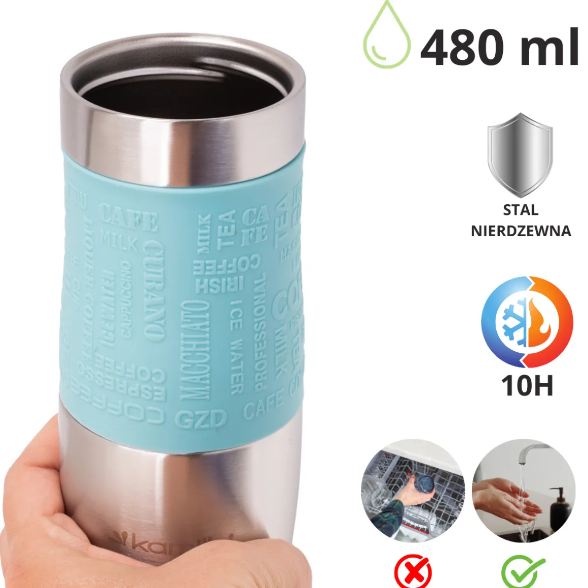 Kubek termiczny z antypoślizgową nakładką "Coffe" 480ml