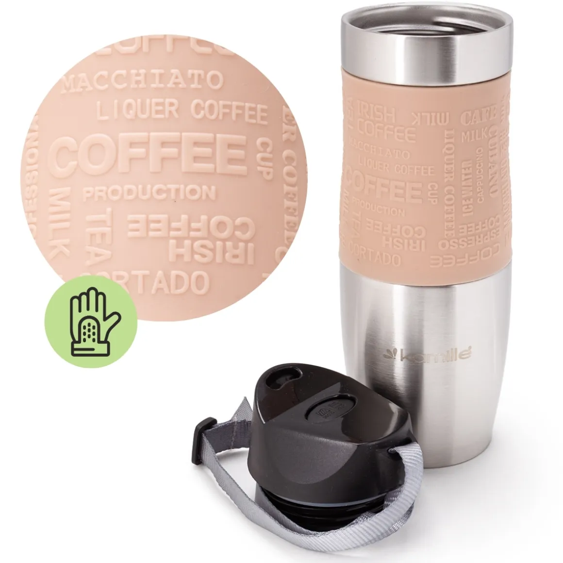 Kubek termiczny z antypoślizgową nakładką "Coffe" 480ml