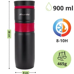 Kubek termiczny ze stali z antypoślizgową nakładką 900ml
