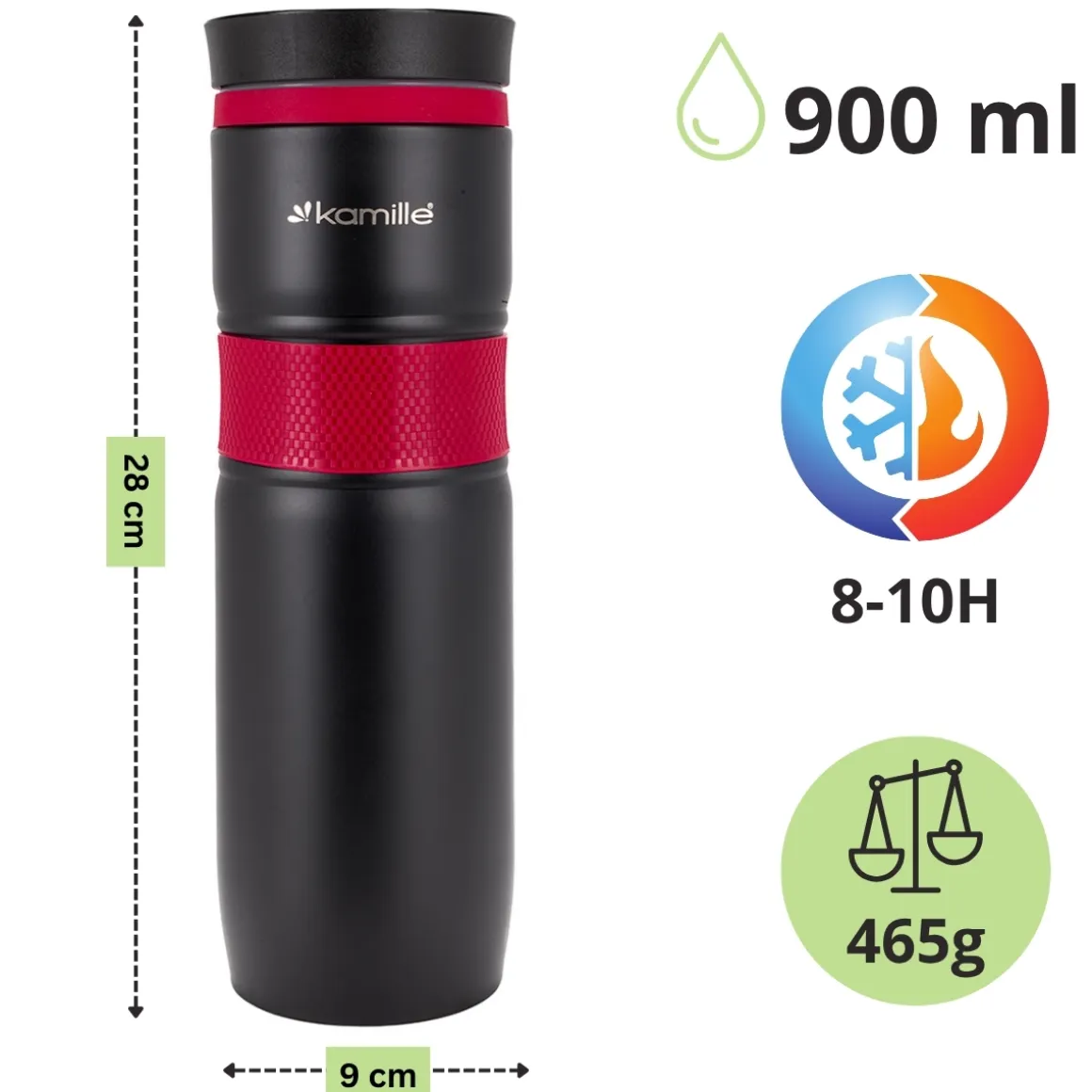 Kubek termiczny ze stali z antypoślizgową nakładką 900ml