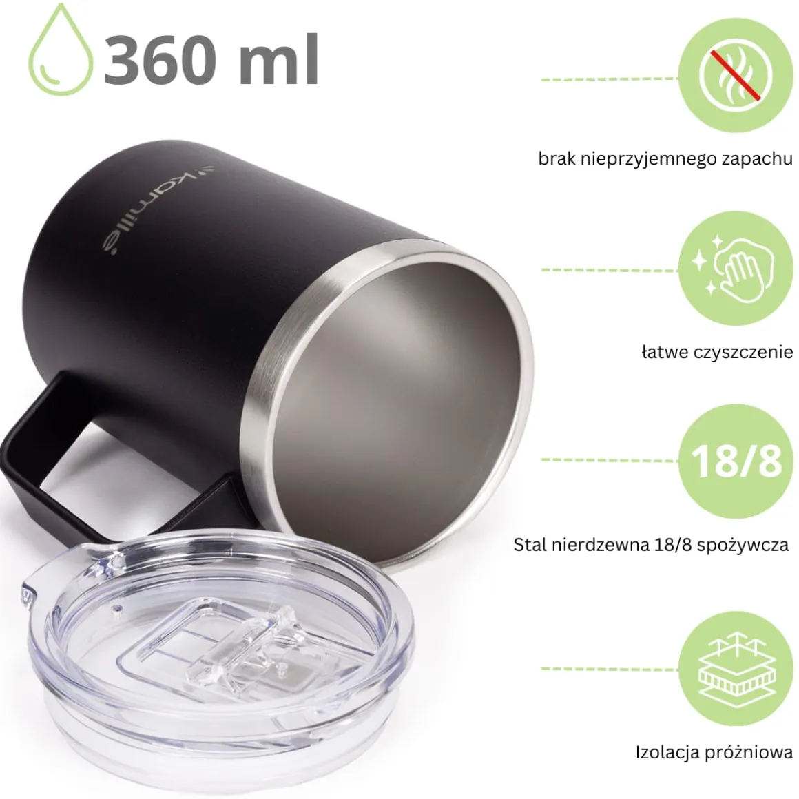 Kubek termos termiczny na kawę herbatę z uchwytem 360ml