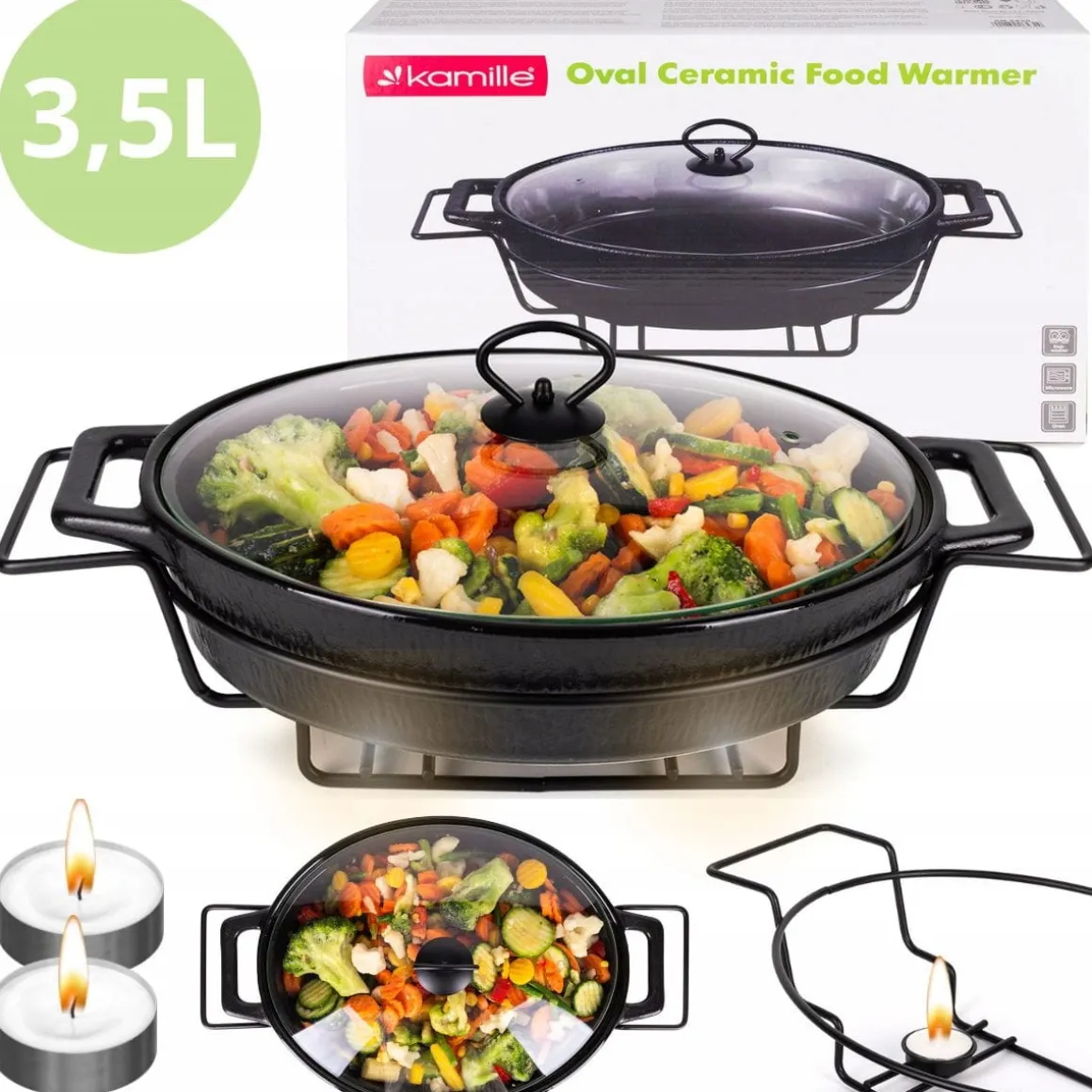Naczynie żaroodporne ceramiczne waza z podgrzewaczem 3,5l