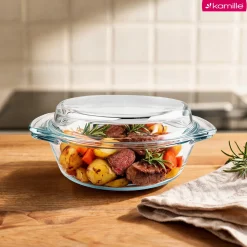 Naczynie żaroodporne z pokrywką szklane 2,0 l do zapiekania okrągłe Kamille