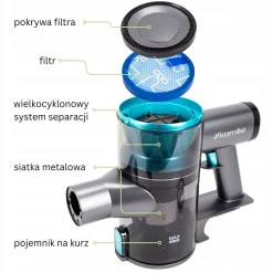 Odkurzacz pionowy bezprzewodowy FILTR HEPA + akcesoria 0,6L MOCNY