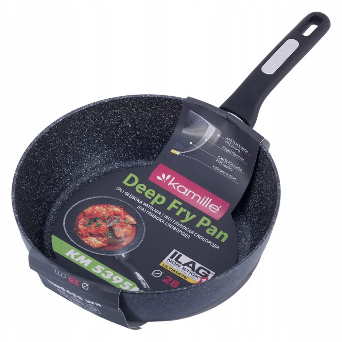Patelnia głęboka gruba marmurowa 28cm