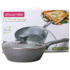 Patelnia głęboka wok granitowa 24cm z pokrywką