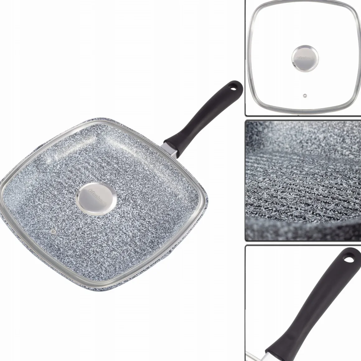 Patelnia grillowa granitowa 28cm z pokrywką