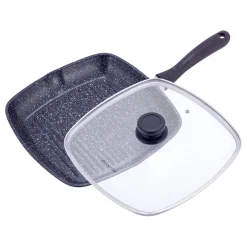 Patelnia grillowa marmurowa 28cm z pokrywką