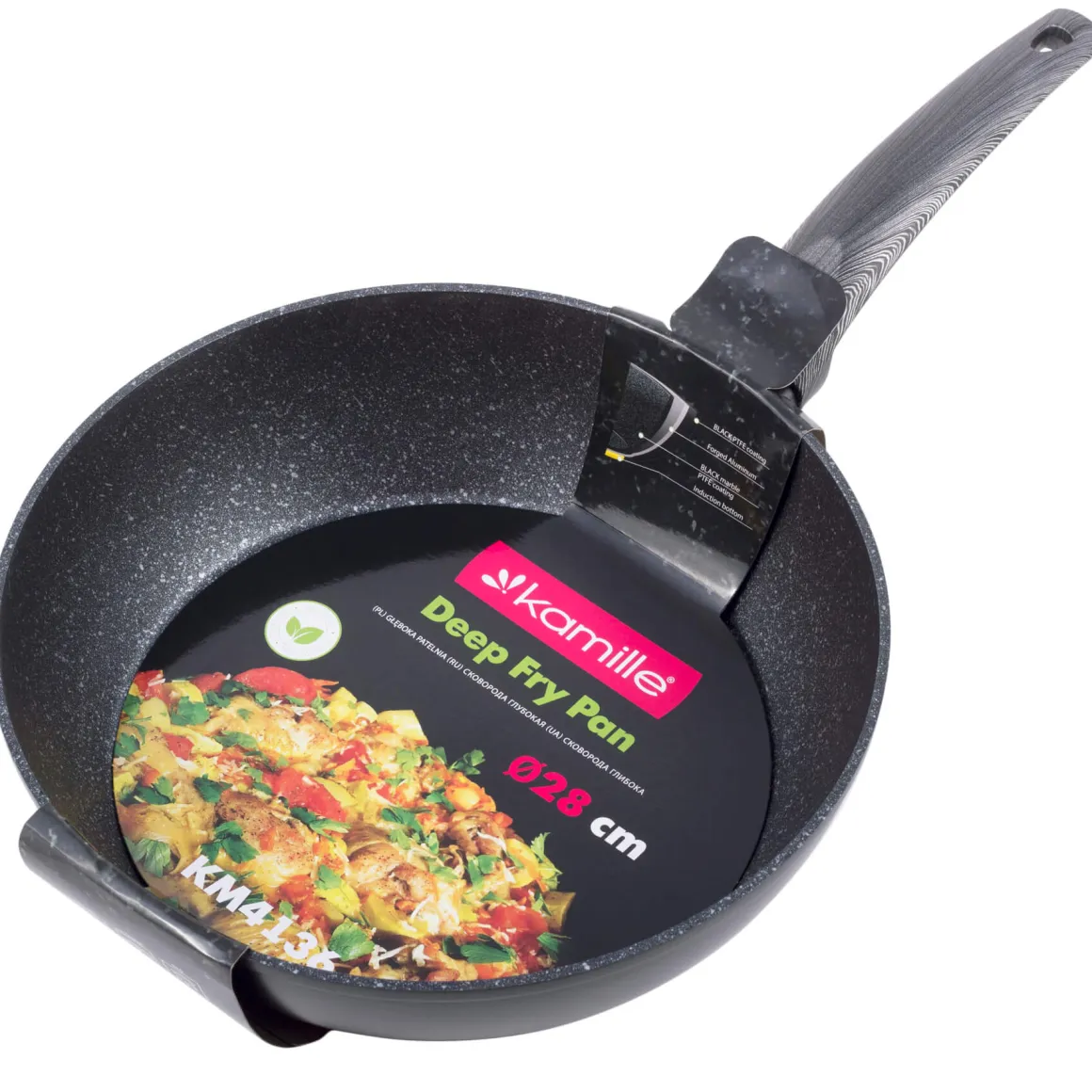 Patelnia marmurowa solidna głęboka, wok 28 cm