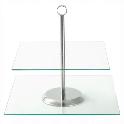 Patera kwadratowa szklana dwupoziomowa na ciastka torty 21/25 cm Kamille