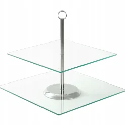 Patera kwadratowa szklana dwupoziomowa na ciastka torty 21/25 cm Kamille