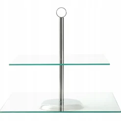 Patera kwadratowa szklana dwupoziomowa na ciastka torty 21/25 cm Kamille